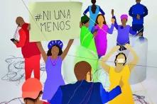 Frauen demonstrieren mit Plakat "Ni una menos"