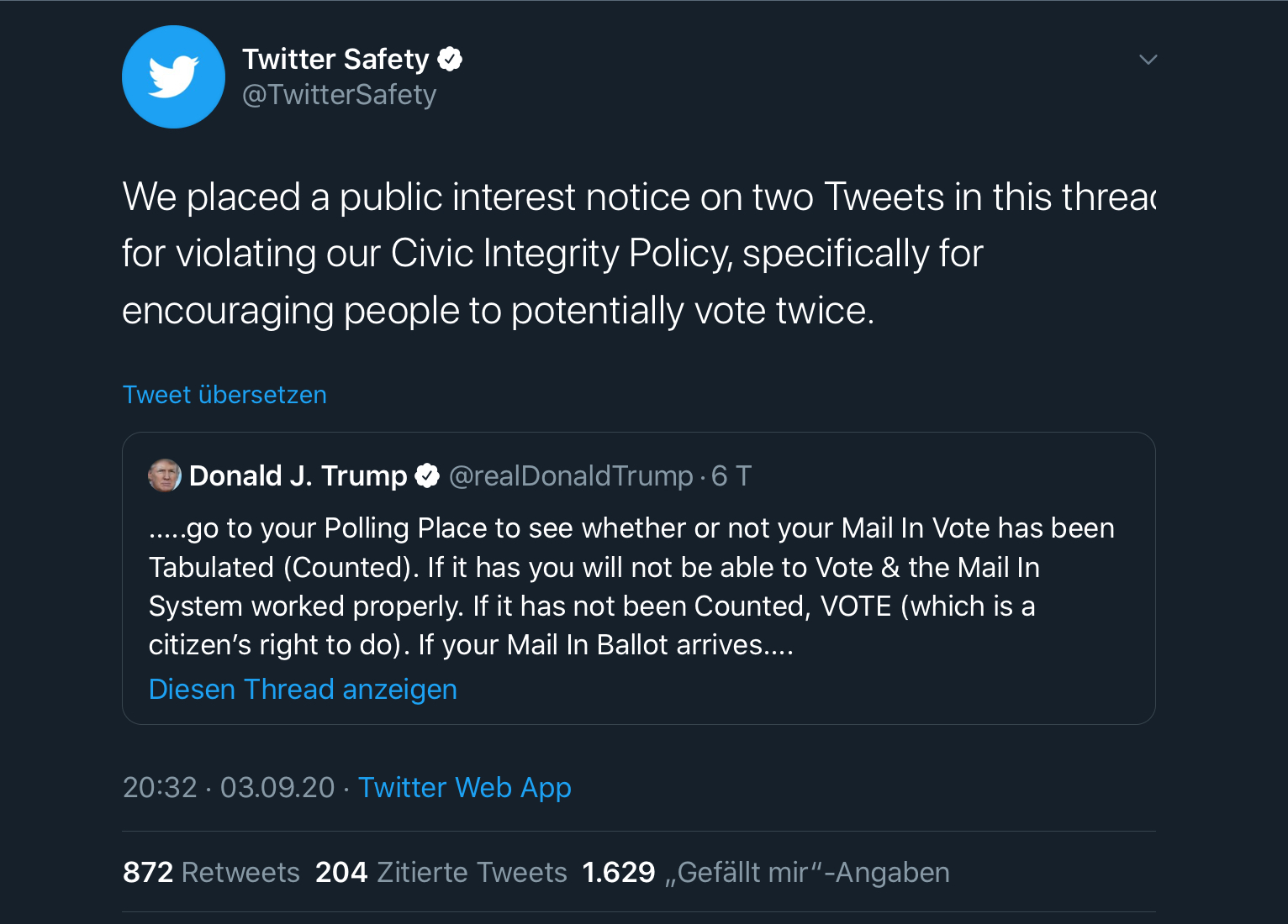Screenshot Twitter Safety / Trump-Tweet Screenshot Twitter Safety / Trump-Tweet