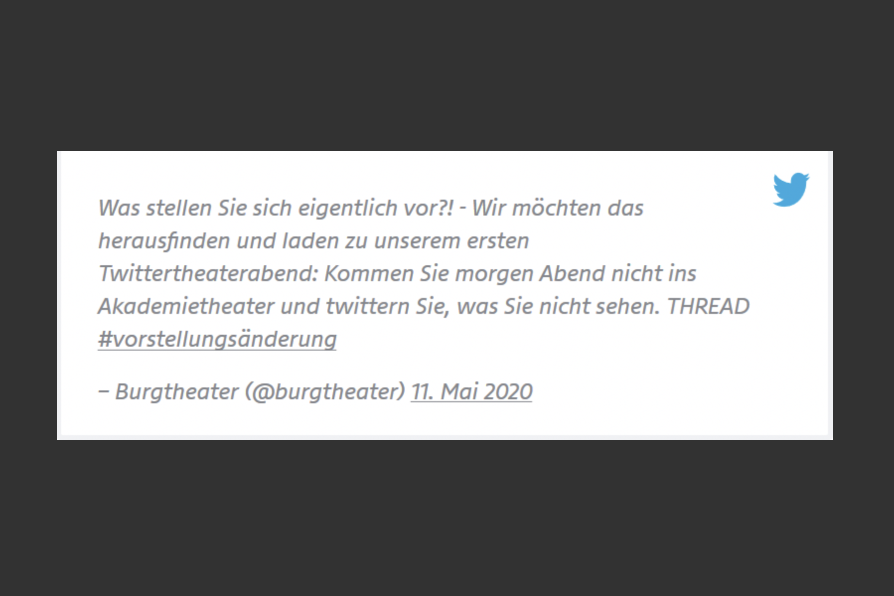 Screenshot eines Tweets des Burgtheaters Screenshot eines Tweets des Burgtheaters
