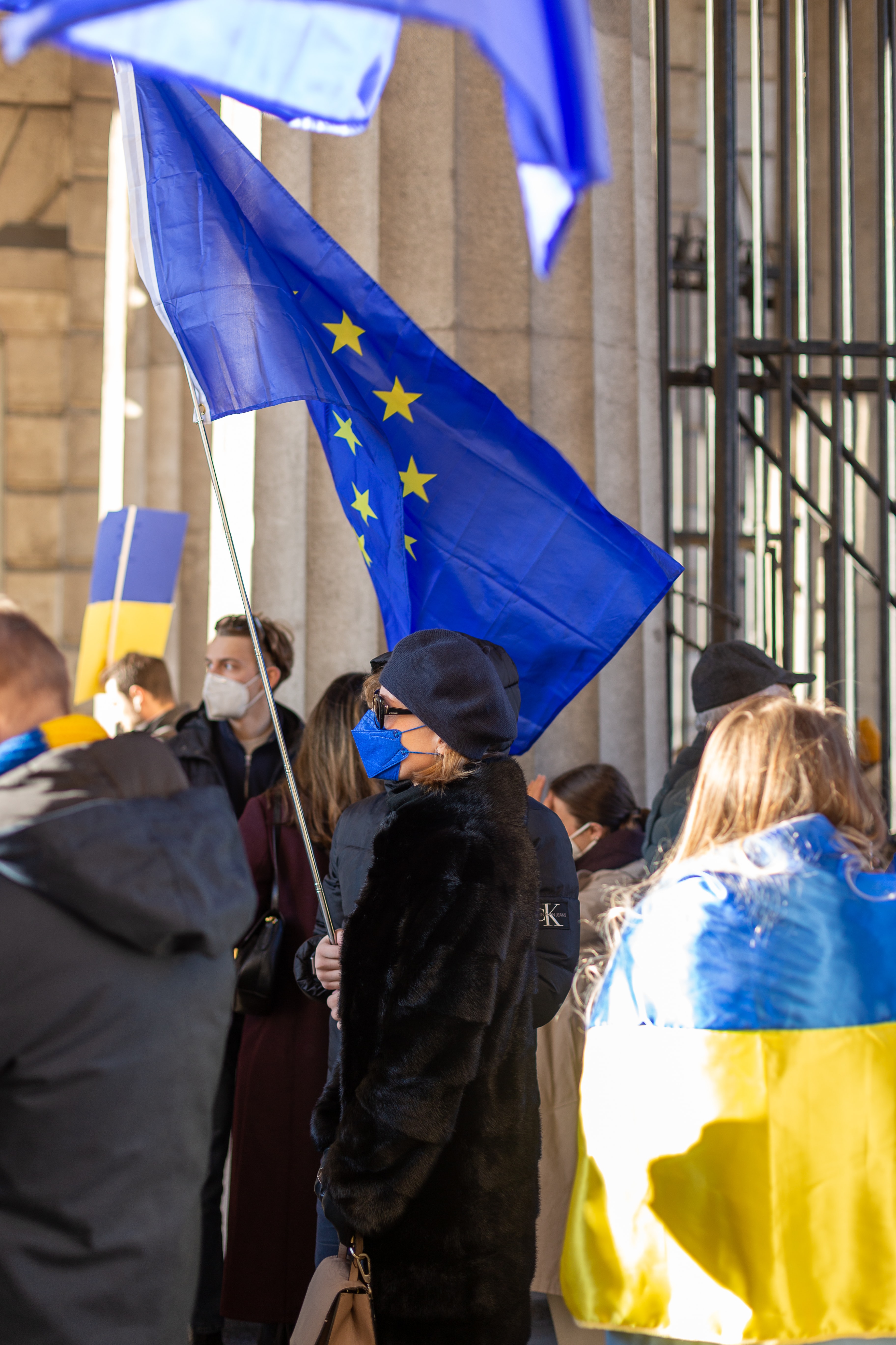 Flag of the European Union at a demonstration against the war in Ukraine Flag of the European Union at a demonstration against the war in Ukraine