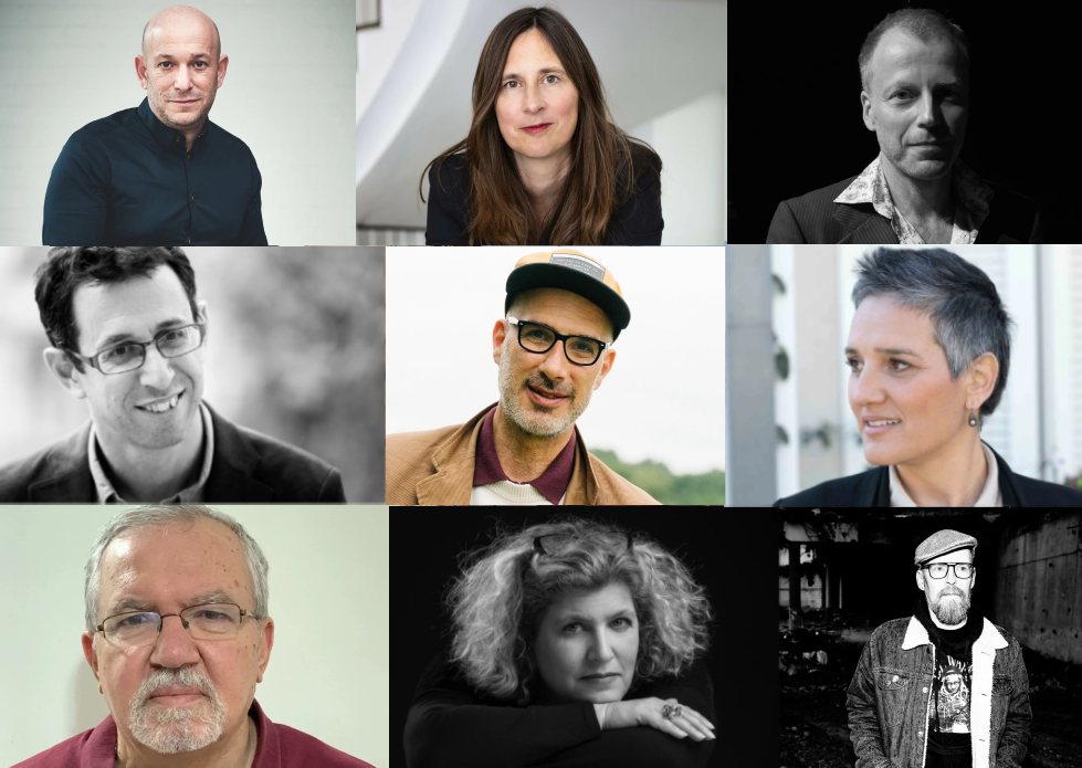 Collage: Neun Porträtfotos von Autor*innen rund um ein zentrales Banner mit Text „Alles anders – Deutsch-Israelische Literaturtage 19. & 22. Juni 2025“.