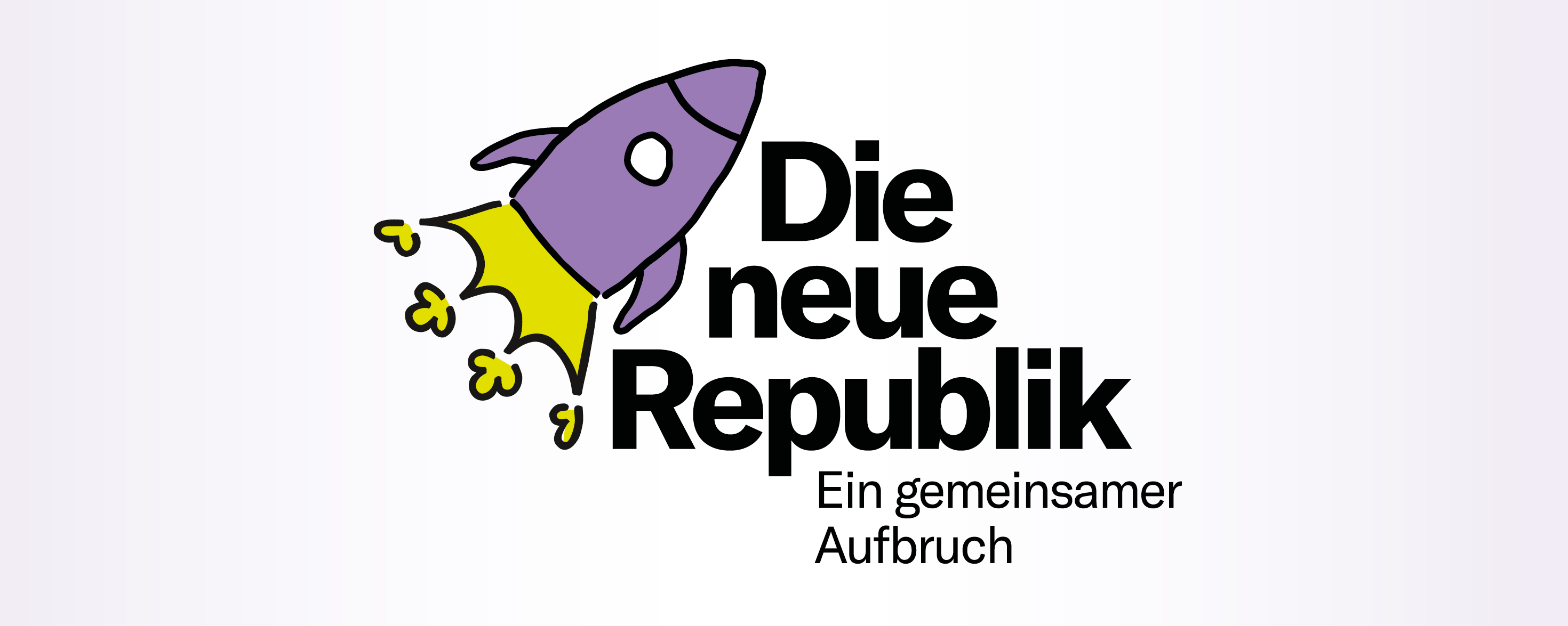 Lila Rakete startet neben Schriftzug „Die neue Republik – Ein gemeinsamer Aufbruch“.