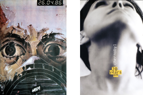 2 Poster: Gesicht mit Gasmaske und Hals von Frau