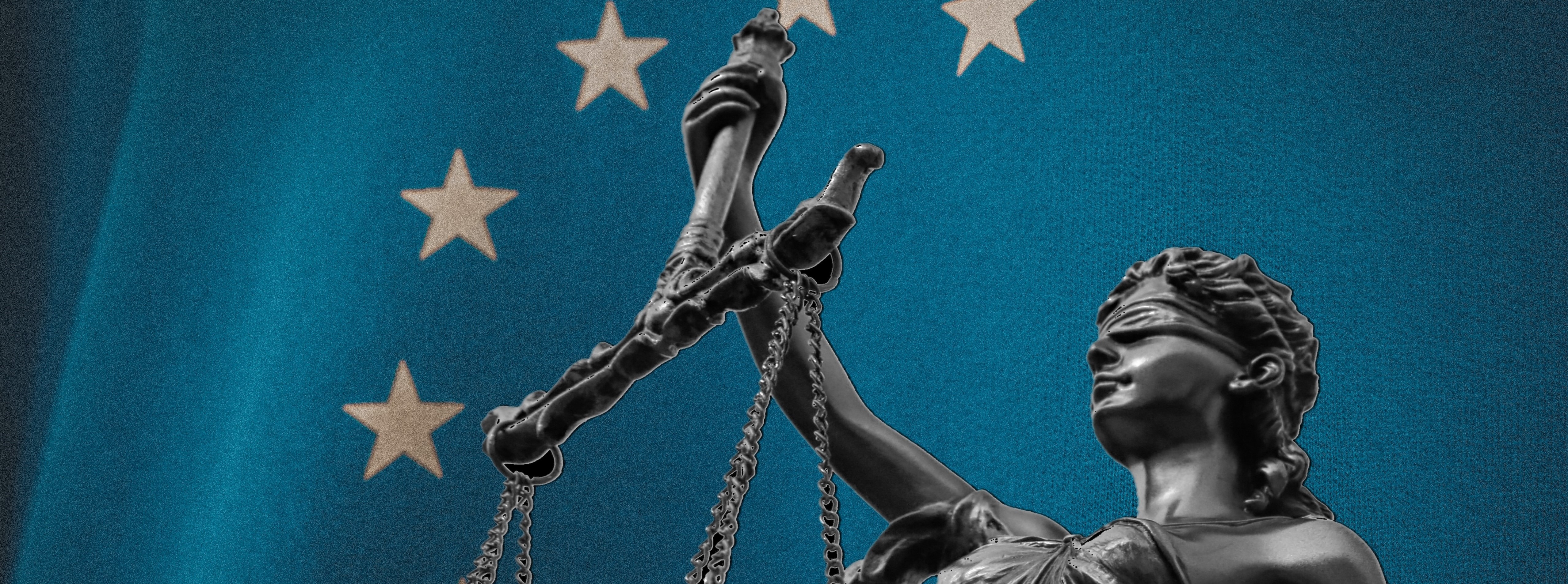 Justitia vor der Flagge der EU