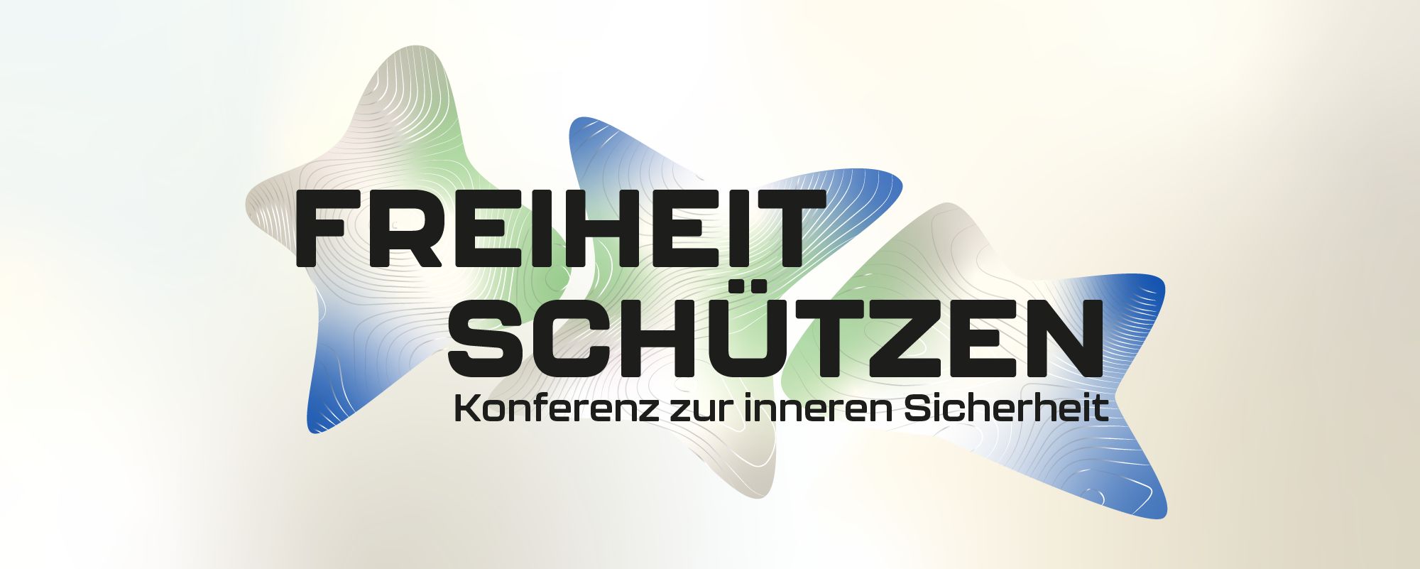 Text auf drei sternförmigen Farbflächen: 