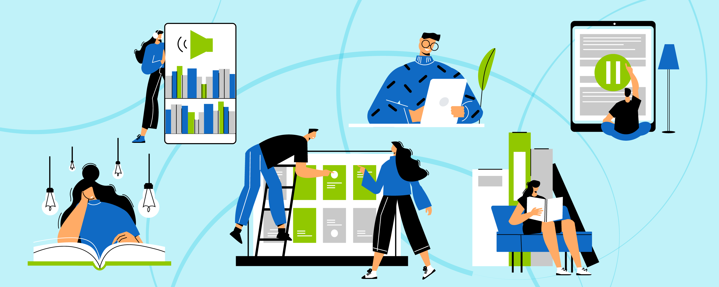 Junge Menschen sitzen an Tischen in einem Klassenzimmer