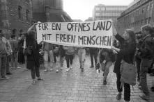 Demonstration für offene Grenzen in Leipzig 1989