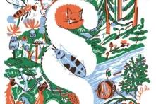 Cover des Magazins Böll.Thema 04/20 "Die Natur braucht Schutz", Abbildung: Ein weißes Paragrafen-Symbol vor verschiedenen Tieren und Pflanzen