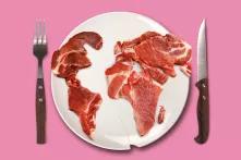 Meat on a plate forming a map of the world