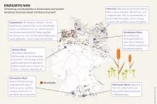 Mooratlas Infografik: Verbreitung von Moorböden in Deutschland und Auswahl berühmter deutscher Moore mit Naturschutzwert