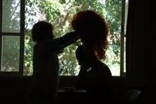 Abi Cris with a friend and a wig