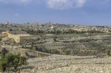 Stadtpanorama, jüdischer Friedhof auf dem Ölberg, Felsendom und Tempelberg, Jerusalem