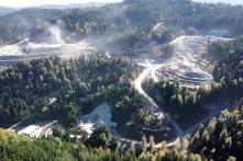 Draufsicht von oben auf Rupice, eine Bergbau Lagerstätte in Vares-Kakanj, in Bosnien und Herzegowina