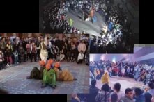 Eine Collage aus drei Fotos, die Szenen des "Theaters der Unterdrückten" zeigen. 