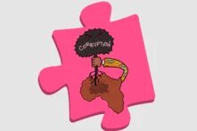 Illustration: Der afrikanische Kontinent reißt Korruption aus sich heraus.