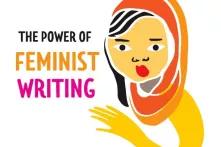 Illustration: Frauenkopf mit Schriftzug - The Power of Feminist Writing