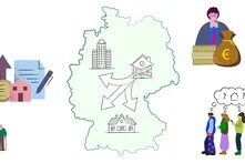 Deutschlandkarte auf welcher Miet- und Eigentumsverhältnisse ausgehandelt werden