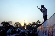 Arvind Kejriwal, ex-Chief Minister of Delhi and leader of the Aam Aadmi Party, delivers a speech at Benia Bagh in the Muslim quarter of the ancient pilgrims’ town of Varanasi.