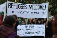 A demonstration supporting the refugees and immigrants during the European migrant crisis in fall 2015. The protest took place in Prague, at the main square (Wenceslas Square, 17. October 2015)