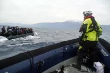 Geflüchtete im Boot auf dem Weg von der türkischen Küste zur nordöstlichen Insel Lesbos in Griechenland, 29. Januar 2016