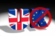 Two letters: E in Union Jack Design and U in European Union Design