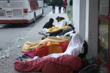 Syrian refugees sleeping in the open air during refugee crisis. Budapest, Hungary, Central Europe, 4 September 2015