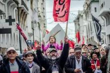 AMDH und Protestierende der "Bewegung 20. Februar" am fünften Jahrestag der Bewegung im Februar 2016