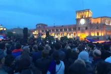 People protesting on a square in Armenia