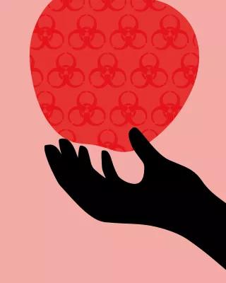 Grafik einer Hand, die einen roten Apfel hält
