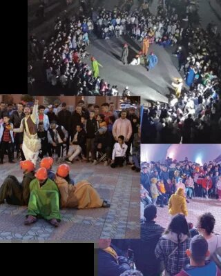 Eine Collage aus drei Fotos, die Szenen des "Theaters der Unterdrückten" zeigen. 