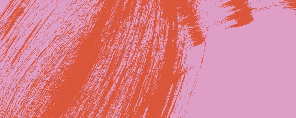 Breite, geschwungene Pinselstriche in Rot auf rosa Hintergrund, teils quer und überlappend verlaufend.
