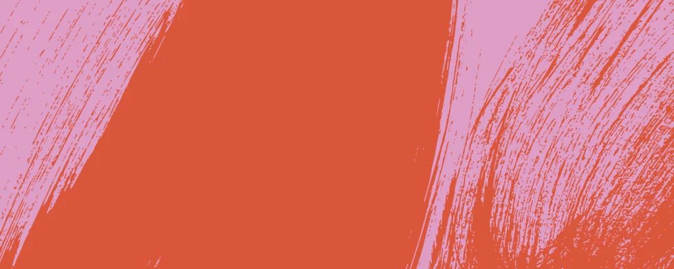 Breite, geschwungene Pinselstriche in Rot auf rosa Hintergrund, teils quer und überlappend verlaufend.