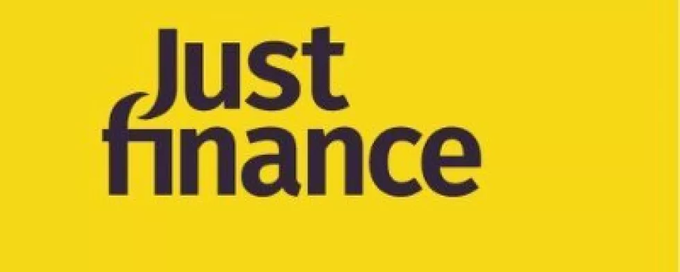 Logo - gelb mit schwarzem Schriftzug - Just Finance