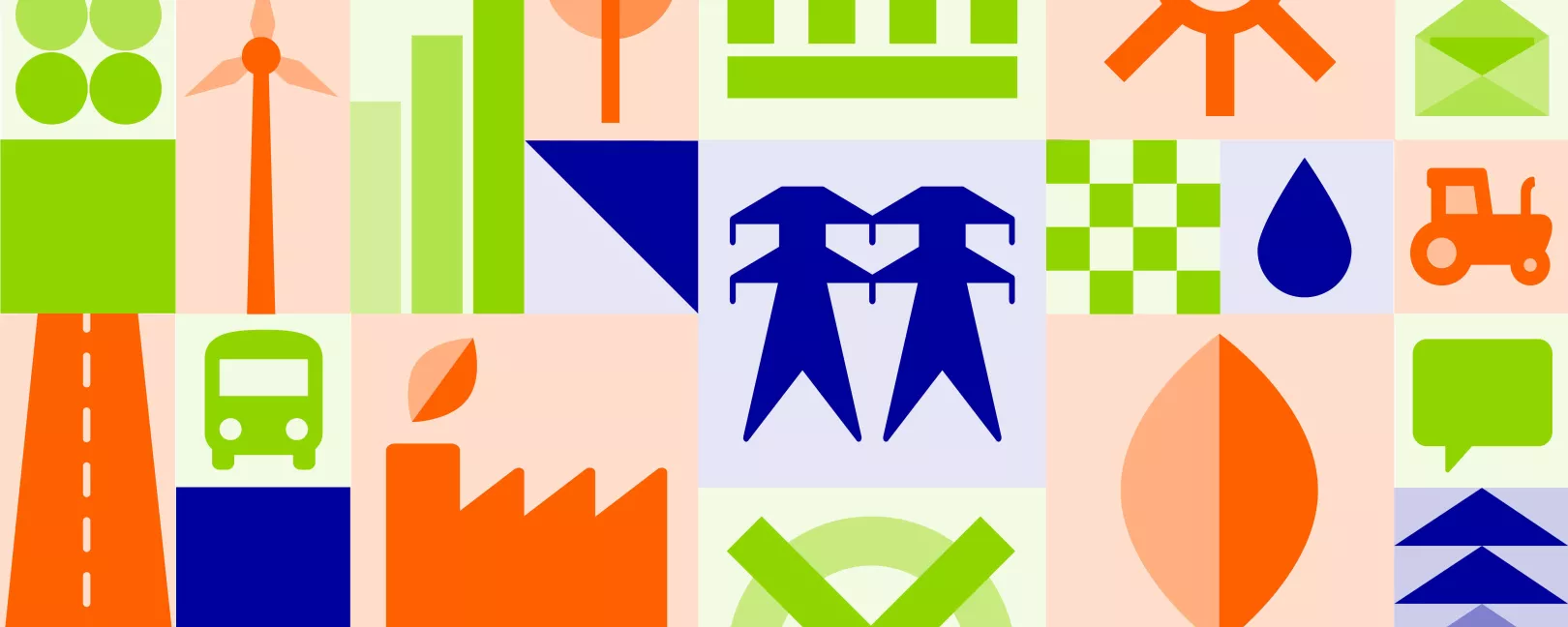 Rote, grüne und blaue Embleme zu Wirtschaften mit Zukunft