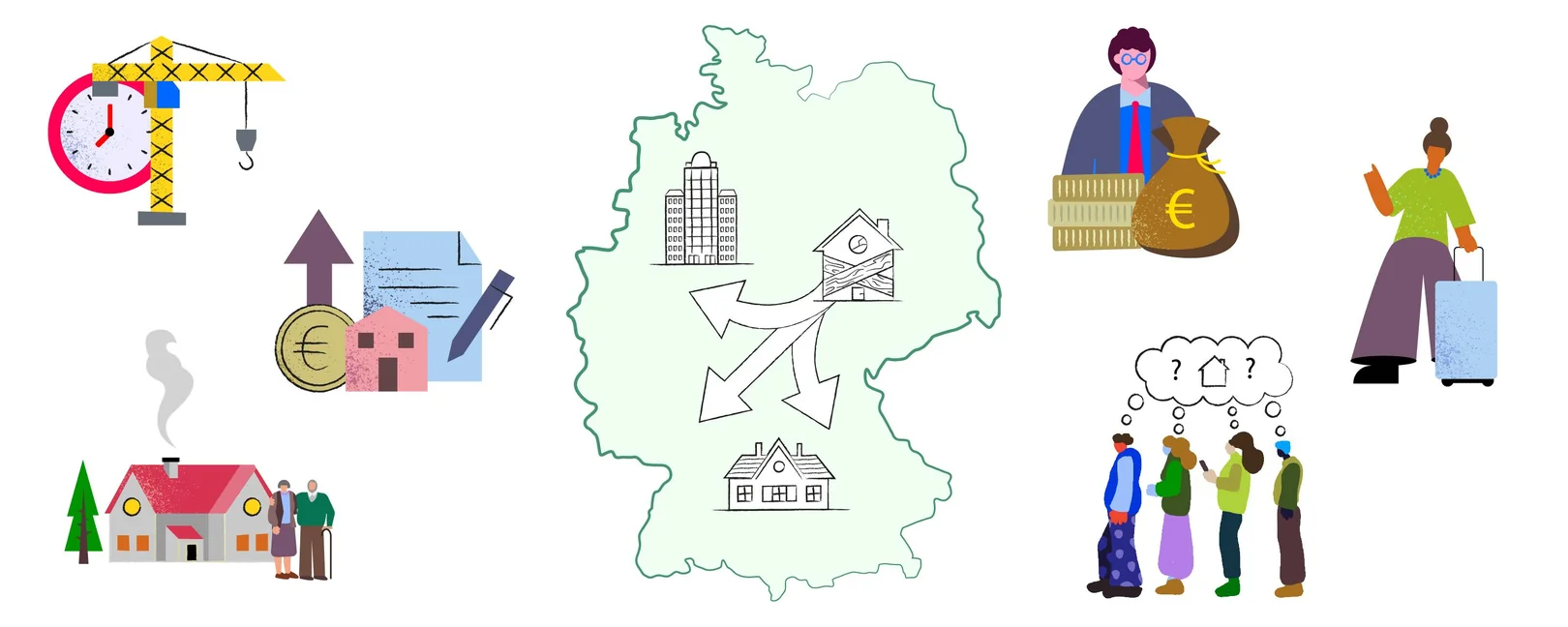 Deutschlandkarte auf welcher Miet- und Eigentumsverhältnisse ausgehandelt werden