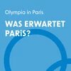 Blauer Hintergrund mit weißem Text „Olympia in Paris – Was erwartet Paris?“. Unten rechts ist ein blauer, kreisförmiger Ausschnitt sichtbar.