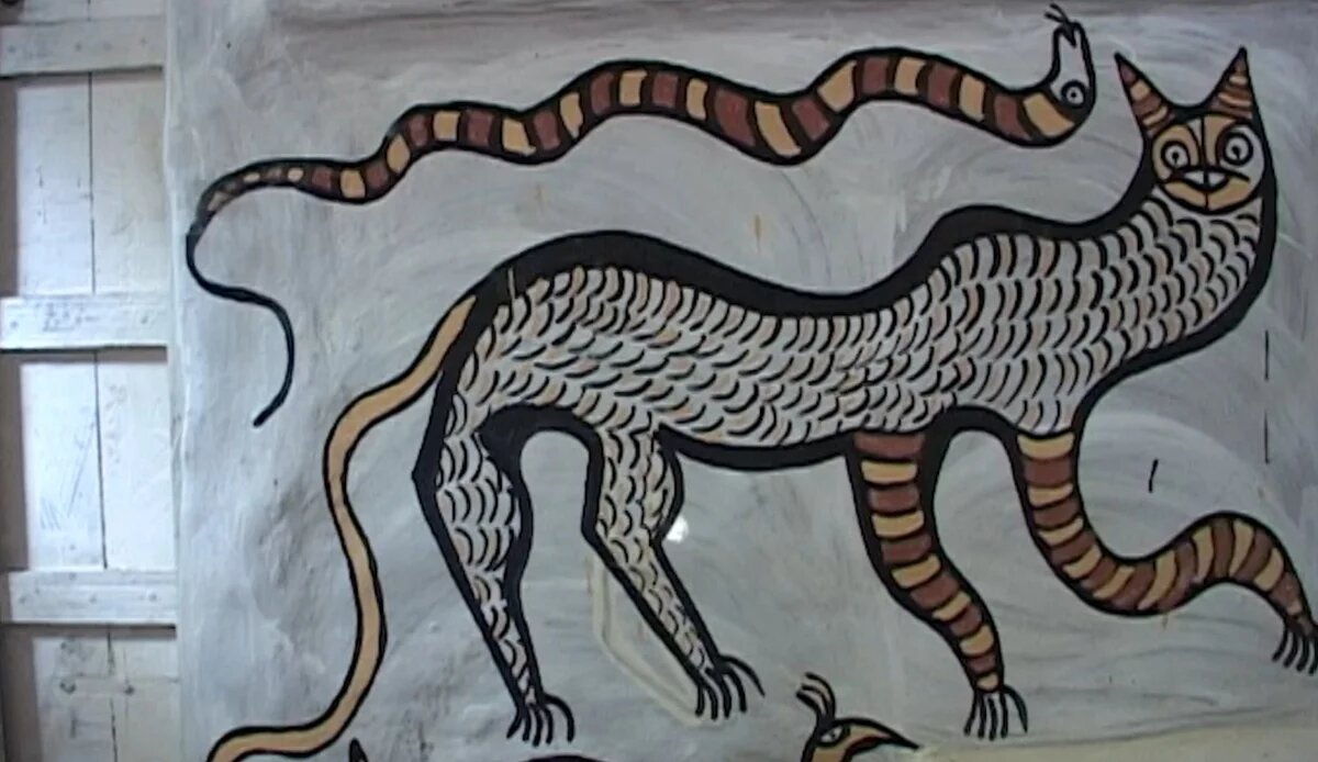 The One-Eared Elephant from Hazribagh Wandmalerei: Katze und Schlange