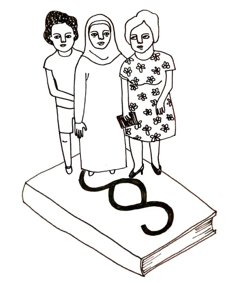 Frauen stehen auf einem Buch mit dem Zeichen - Paragraph - für das Recht