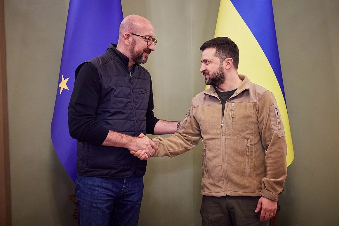 Wolodymyr Selenskyj und Charles Michel in Kiew, 2022. Der ukrainische Präsident Wolodymyr Selenskyj und der Präsidenten des Europäischen Rates Charles Michel in Kiew.