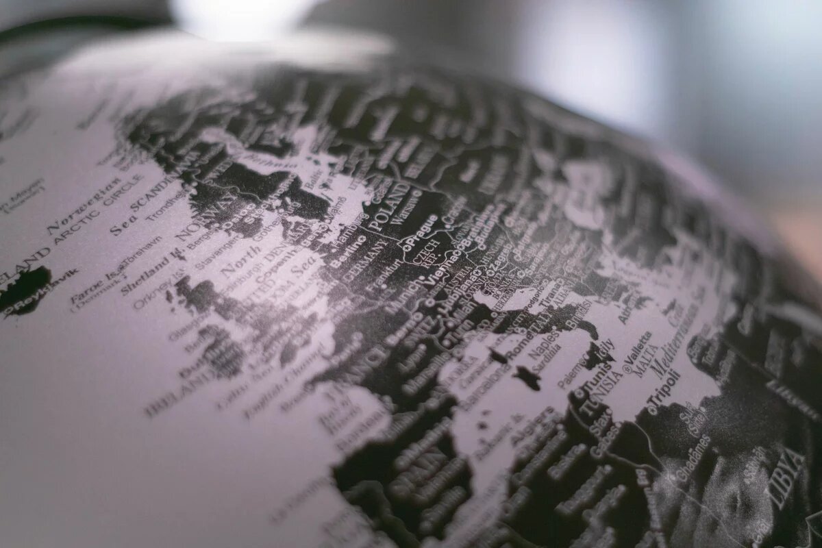 Europe Grayscale photo of desk globe
