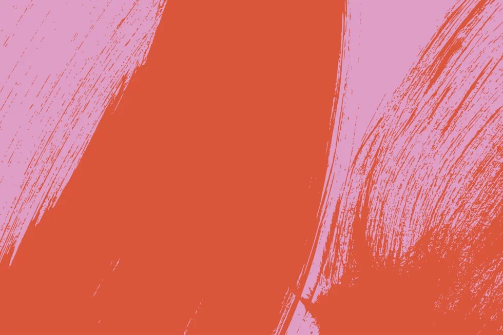 Breite, geschwungene Pinselstriche in Rot auf rosa Hintergrund, teils quer und überlappend verlaufend.