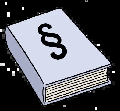 Dickes Buch mit Paragraphenzeichen auf dem Einband, symbolisiert Gesetz oder Recht.