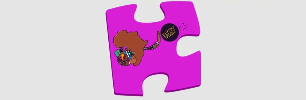 Illustration: Der afrikanische Kontinent wehrt mit einem Arm Schulden ab. 