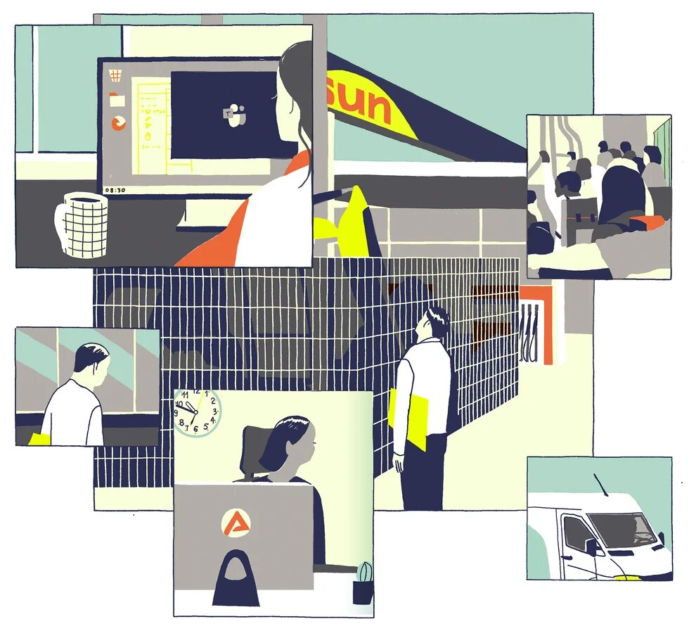 Illustration: Jobcenter und Bauaufsicht
