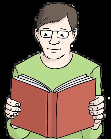 Person mit Brille hält ein offenes Buch und liest.