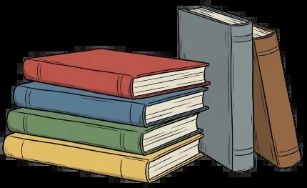 Mehrere Bücher sind gestapelt, daneben stehen zwei weitere aufrecht.