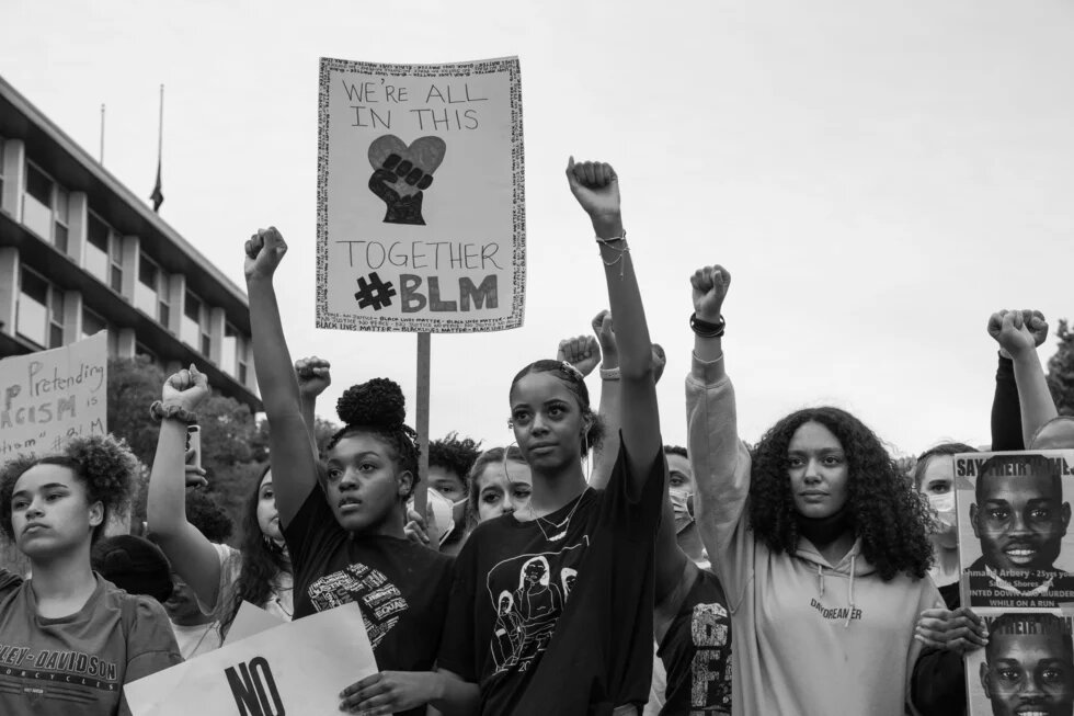 Black Lives Matter Protest Portland. Schwarz-weißes Bild