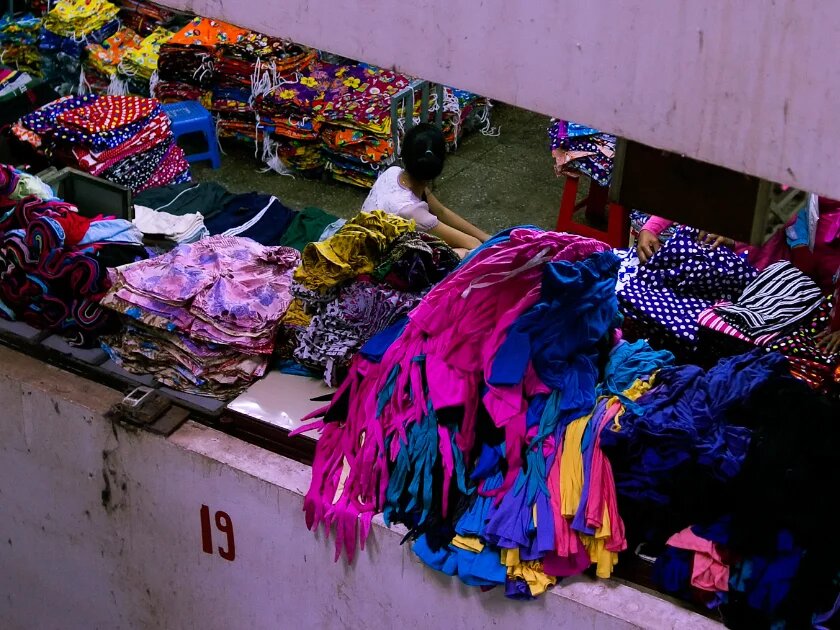 Bright textiles in a shopping center in Phnom Penh, Cambodia Bright textiles at a shopping center in Cambodia