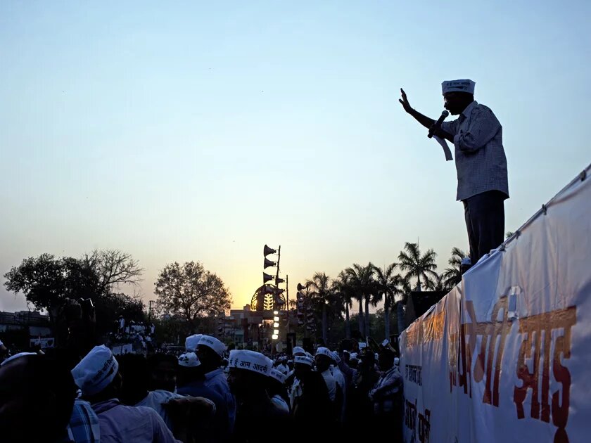 Arvind Kejriwal, ex-Chief Minister of Delhi and leader of the Aam Aadmi Party, delivers a speech at Benia Bagh in the Muslim quarter of the ancient pilgrims’ town of Varanasi. Arvind Kejriwal, ex-Chief Minister of Delhi and leader of the Aam Aadmi Party, delivers a speech at Benia Bagh in the Muslim quarter of the ancient pilgrims’ town of Varanasi.
