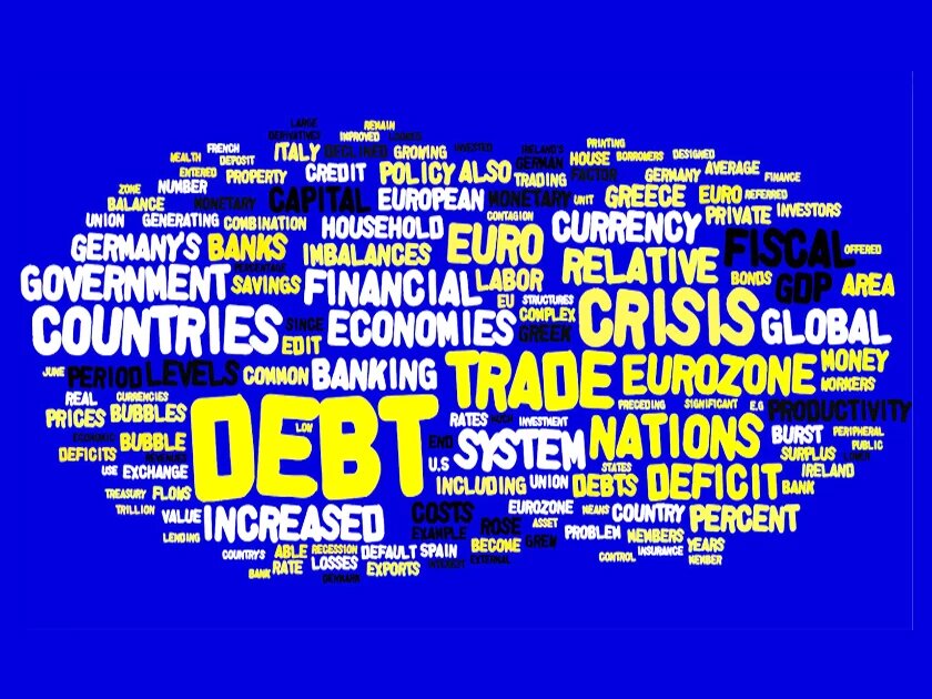 Euro Debt Crisis Word Cloud - Blue, Yellow and White Wortwolke Euro-Krise